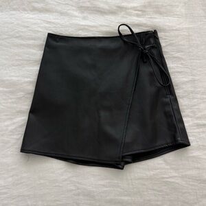 Abercrombie Black Faux Leather Wrap Skort